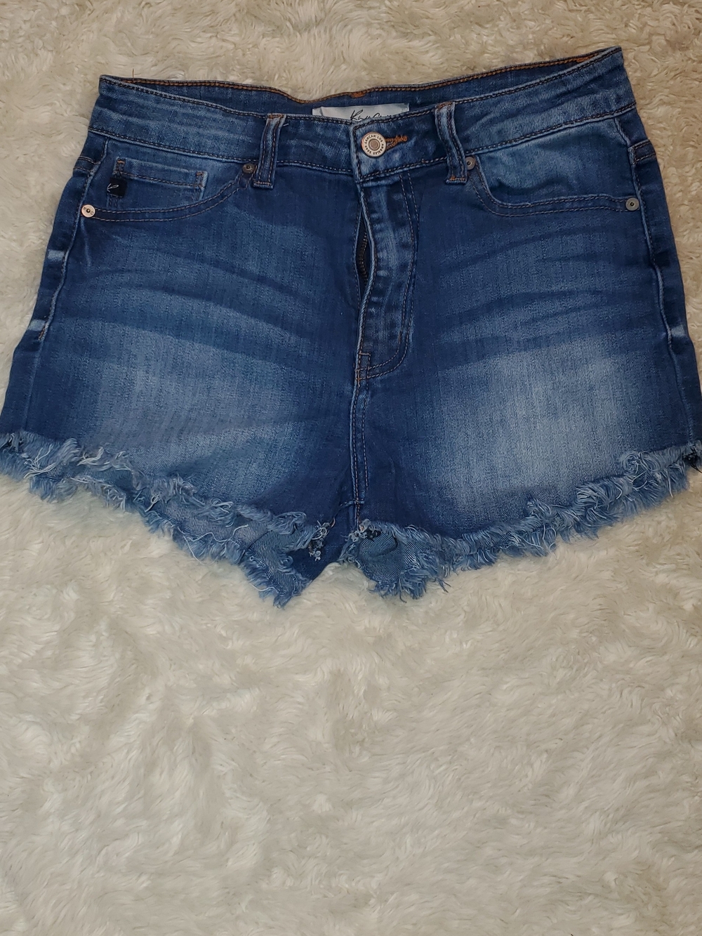 KanCan Distressed Frayed Hem Jean Shorts - Blue